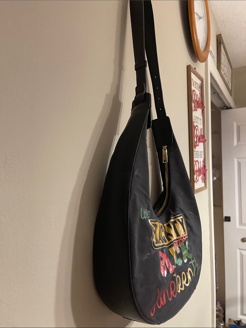 Black Juneteenth Graphic Shoulder Bag with Colorful Lettering - Picture 2 of 6